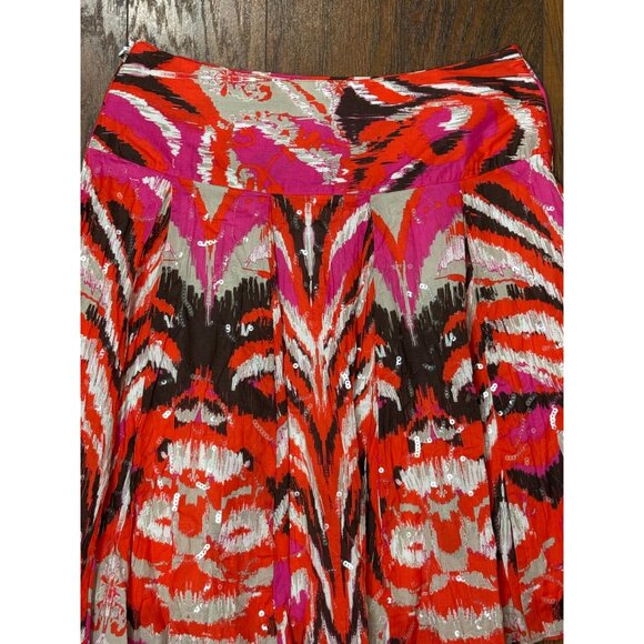 INC Boho Sequin A-Line Skirt 6 Cotton Pink Red Orange Flowy Pleated Festival - Picture 6 of 10